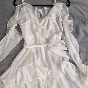 Meshki white cold shoulder gauzy day dress size XS extra small 0-2